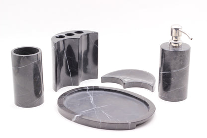 Black Marble Bathroom Accessory Set – 5 Piece Handcrafted Set