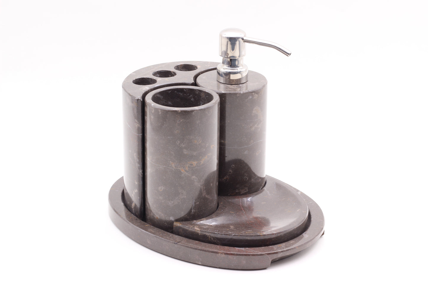 Brown Marble Bathroom Accessory Set – 5 Piece Handcrafted Set