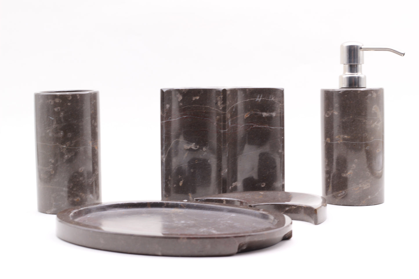 Brown Marble Bathroom Accessory Set – 5 Piece Handcrafted Set