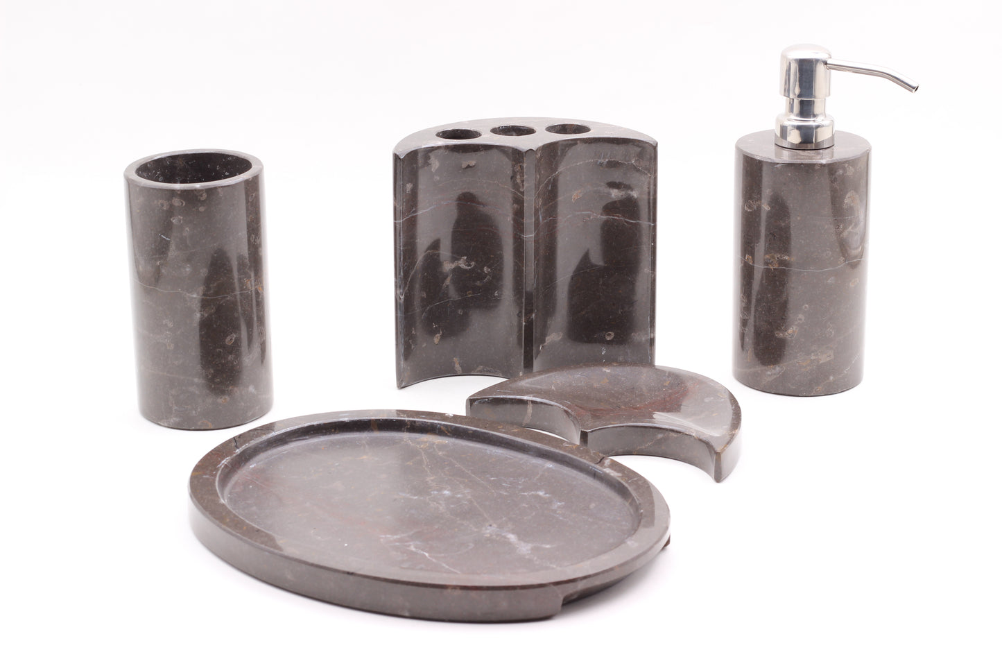 Brown Marble Bathroom Accessory Set – 5 Piece Handcrafted Set