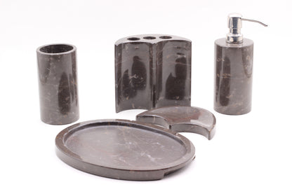 Brown Marble Bathroom Accessory Set – 5 Piece Handcrafted Set