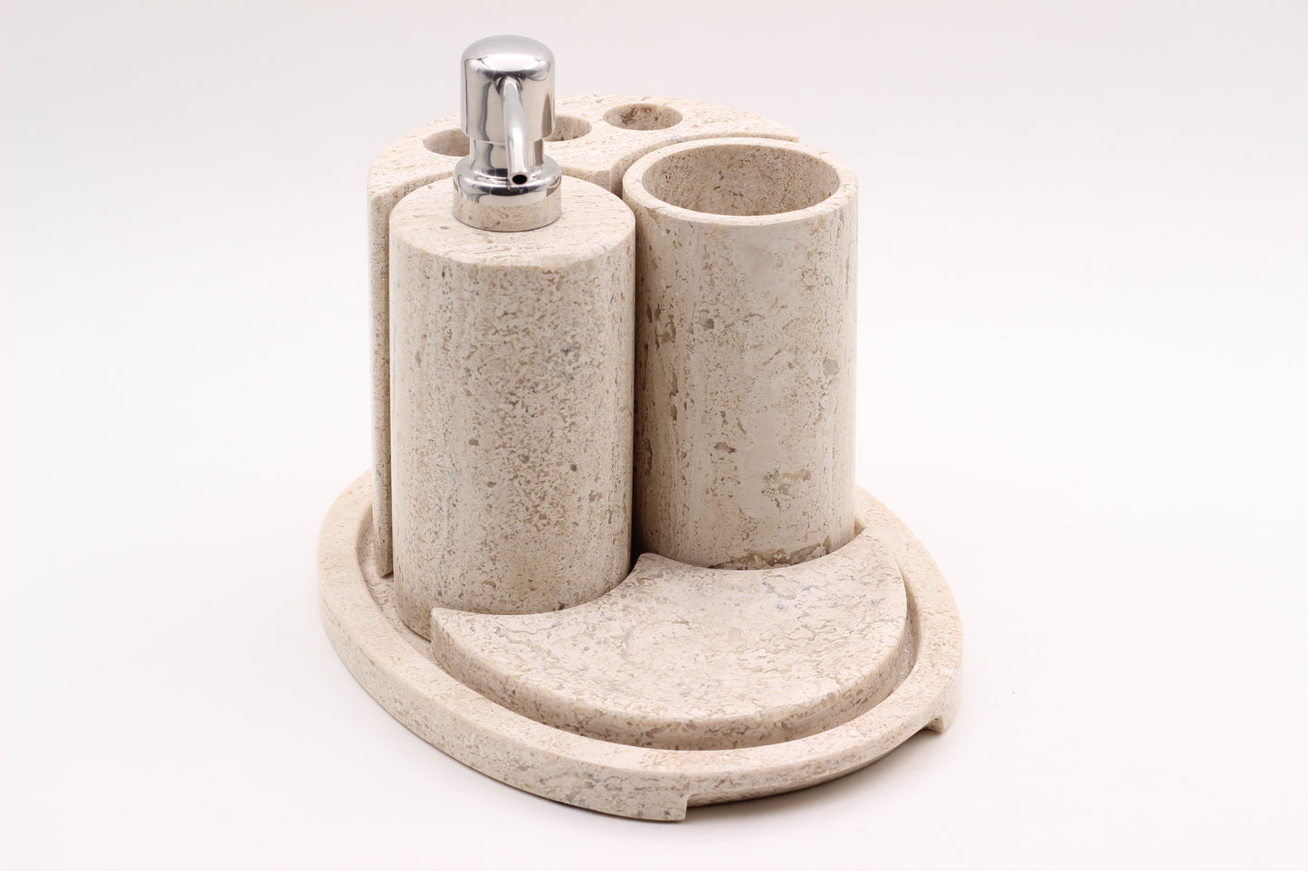 Natural Travertino Bathroom Accessory Set – 5 Piece Handcrafted Set