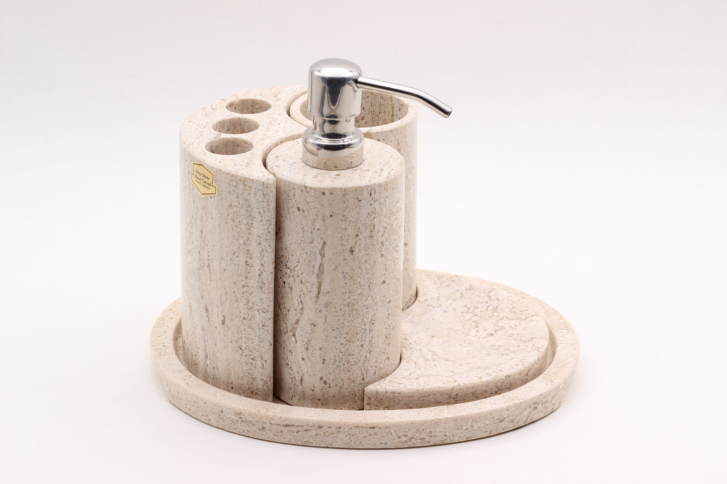Natural Travertino Bathroom Accessory Set – 5 Piece Handcrafted Set