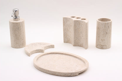 Natural Travertino Bathroom Accessory Set – 5 Piece Handcrafted Set