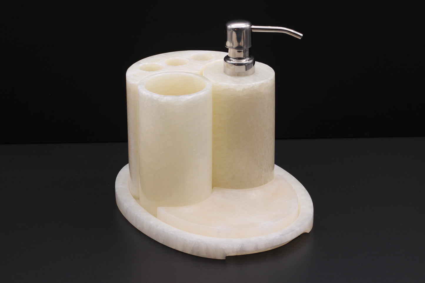 Cream Onyx Bathroom Accessory Set – 5 Piece Handcrafted Set