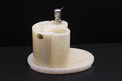 Cream Onyx Bathroom Accessory Set – 5 Piece Handcrafted Set