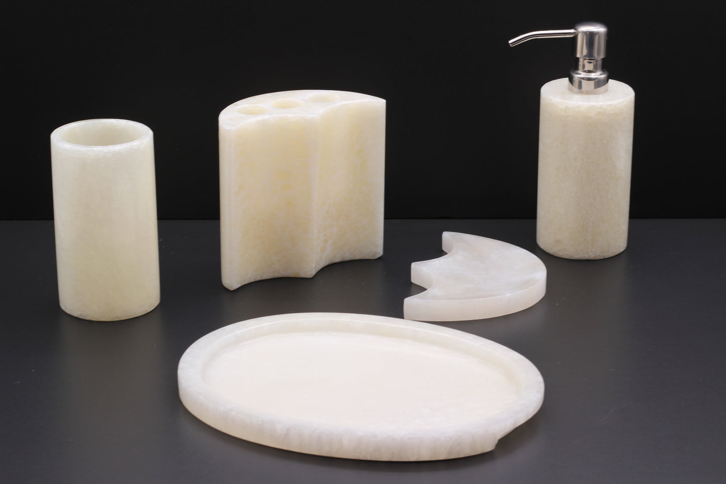 Cream Onyx Bathroom Accessory Set – 5 Piece Handcrafted Set
