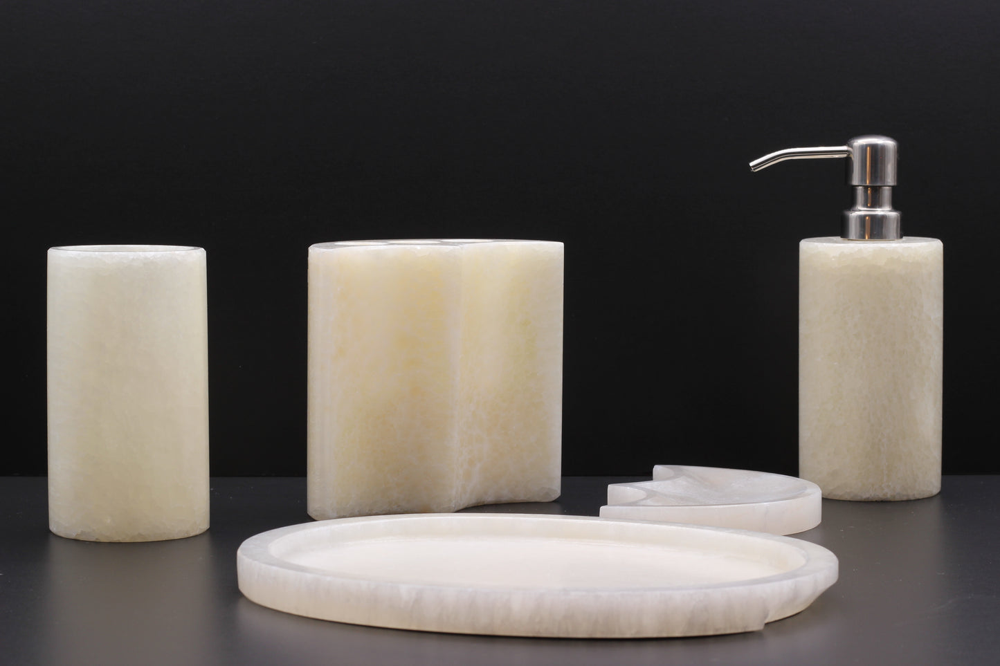 Cream Onyx Bathroom Accessory Set – 5 Piece Handcrafted Set