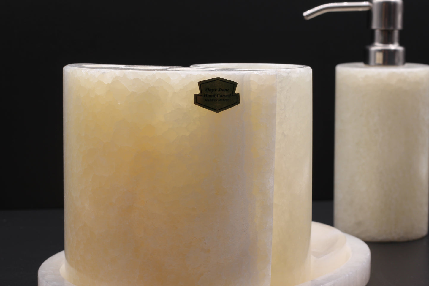 Cream Onyx Bathroom Accessory Set – 5 Piece Handcrafted Set