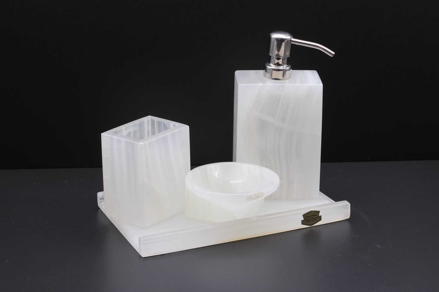 Translucent Onyx Bathroom Accessory Set – 4 Piece Handcrafted Set