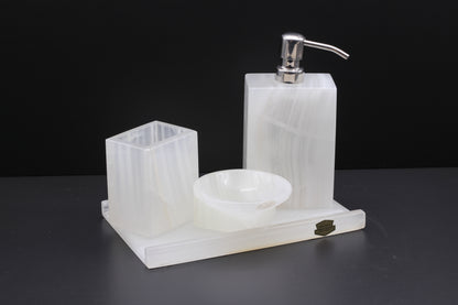 Translucent Onyx Bathroom Accessory Set – 4 Piece Handcrafted Set