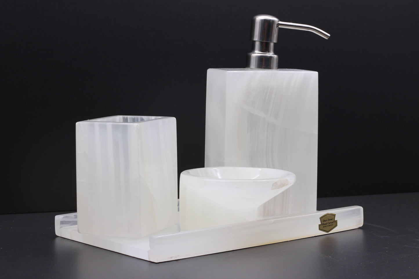 Translucent Onyx Bathroom Accessory Set – 4 Piece Handcrafted Set