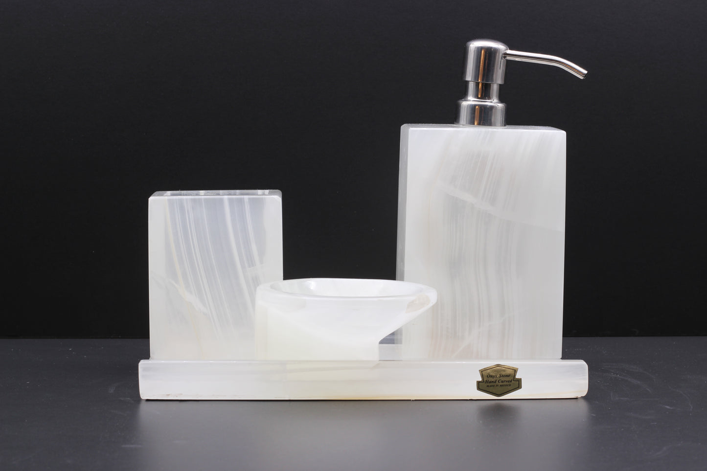 Translucent Onyx Bathroom Accessory Set – 4 Piece Handcrafted Set