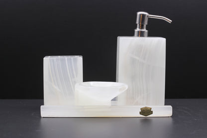 Translucent Onyx Bathroom Accessory Set – 4 Piece Handcrafted Set