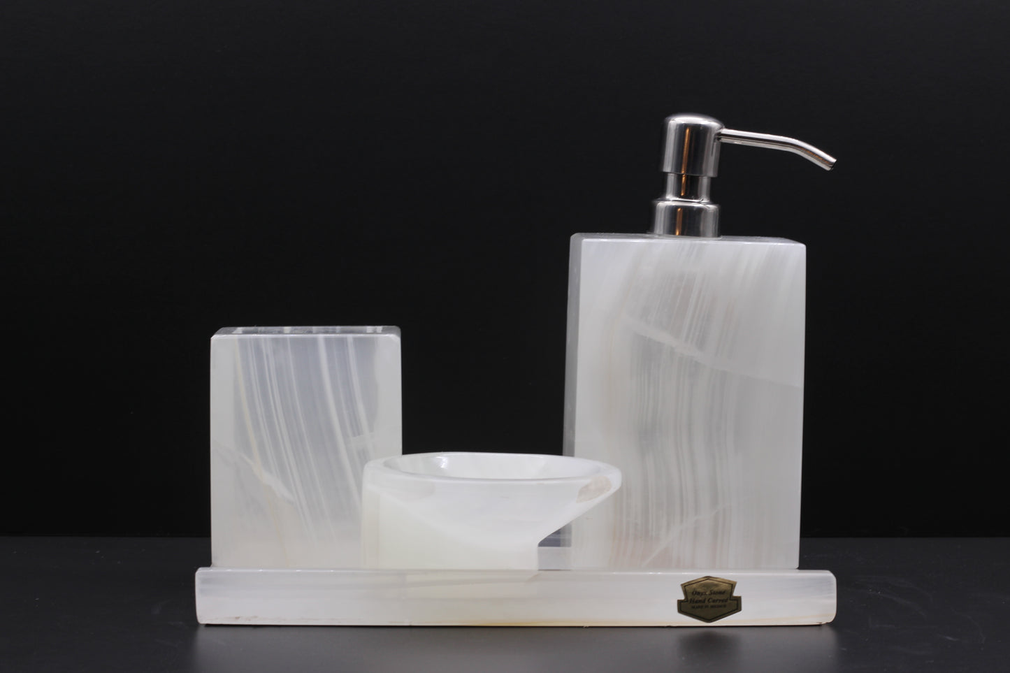 Translucent Onyx Bathroom Accessory Set – 4 Piece Handcrafted Set