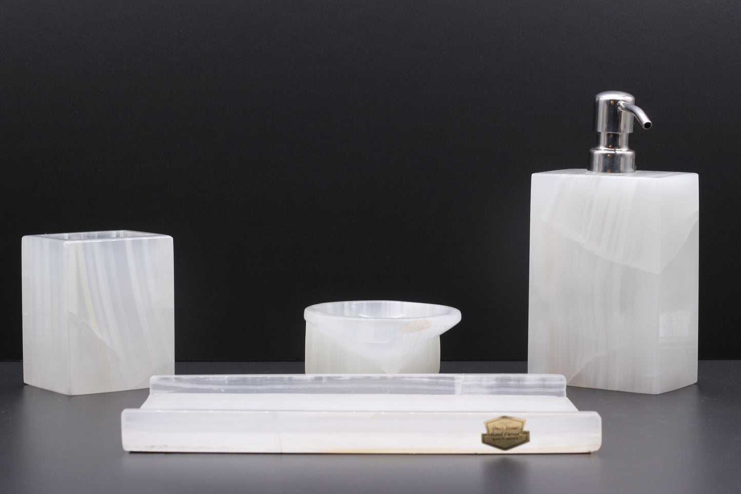 Translucent Onyx Bathroom Accessory Set – 4 Piece Handcrafted Set