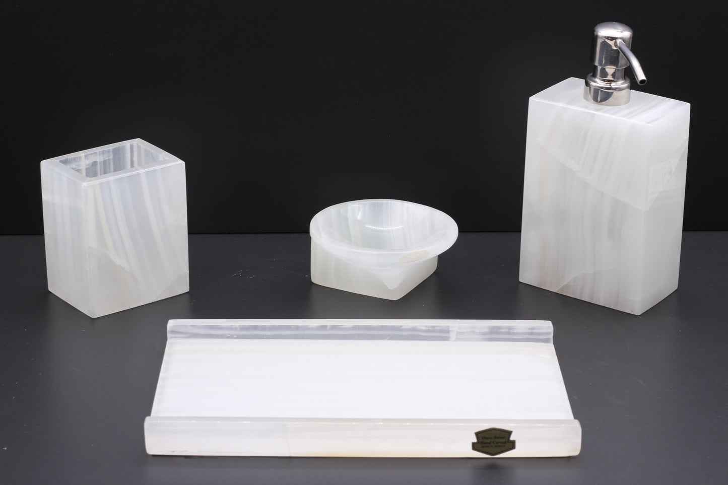 Translucent Onyx Bathroom Accessory Set – 4 Piece Handcrafted Set