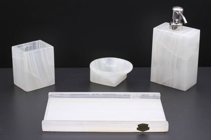 Translucent Onyx Bathroom Accessory Set – 4 Piece Handcrafted Set