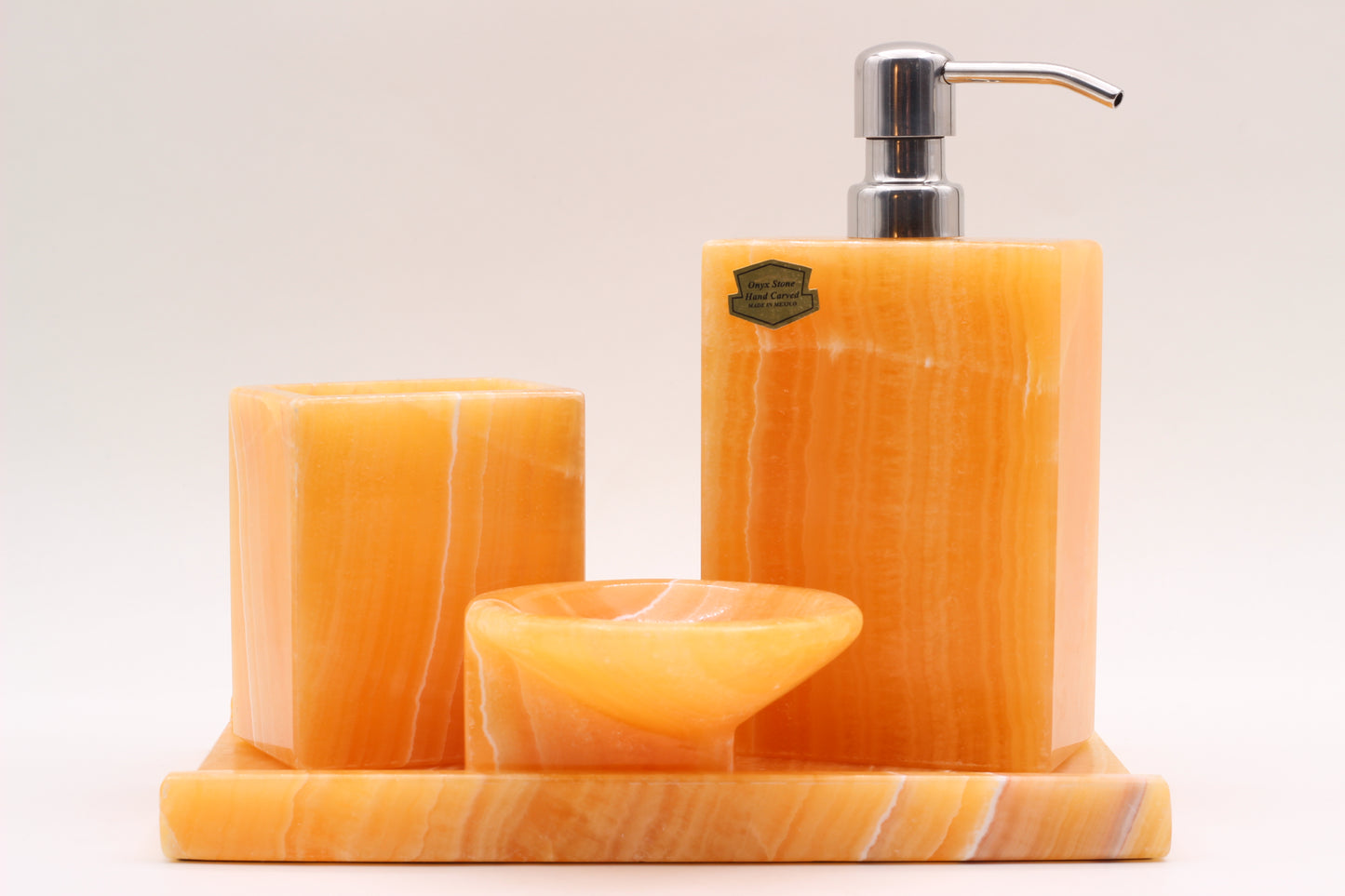 Honey Onyx Bathroom Accessory Set – 4 Piece Handcrafted Set
