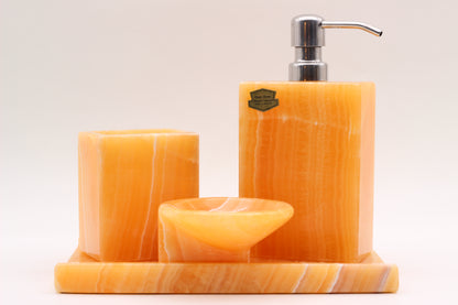 Honey Onyx Bathroom Accessory Set – 4 Piece Handcrafted Set