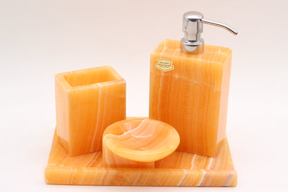 Honey Onyx Bathroom Accessory Set – 4 Piece Handcrafted Set