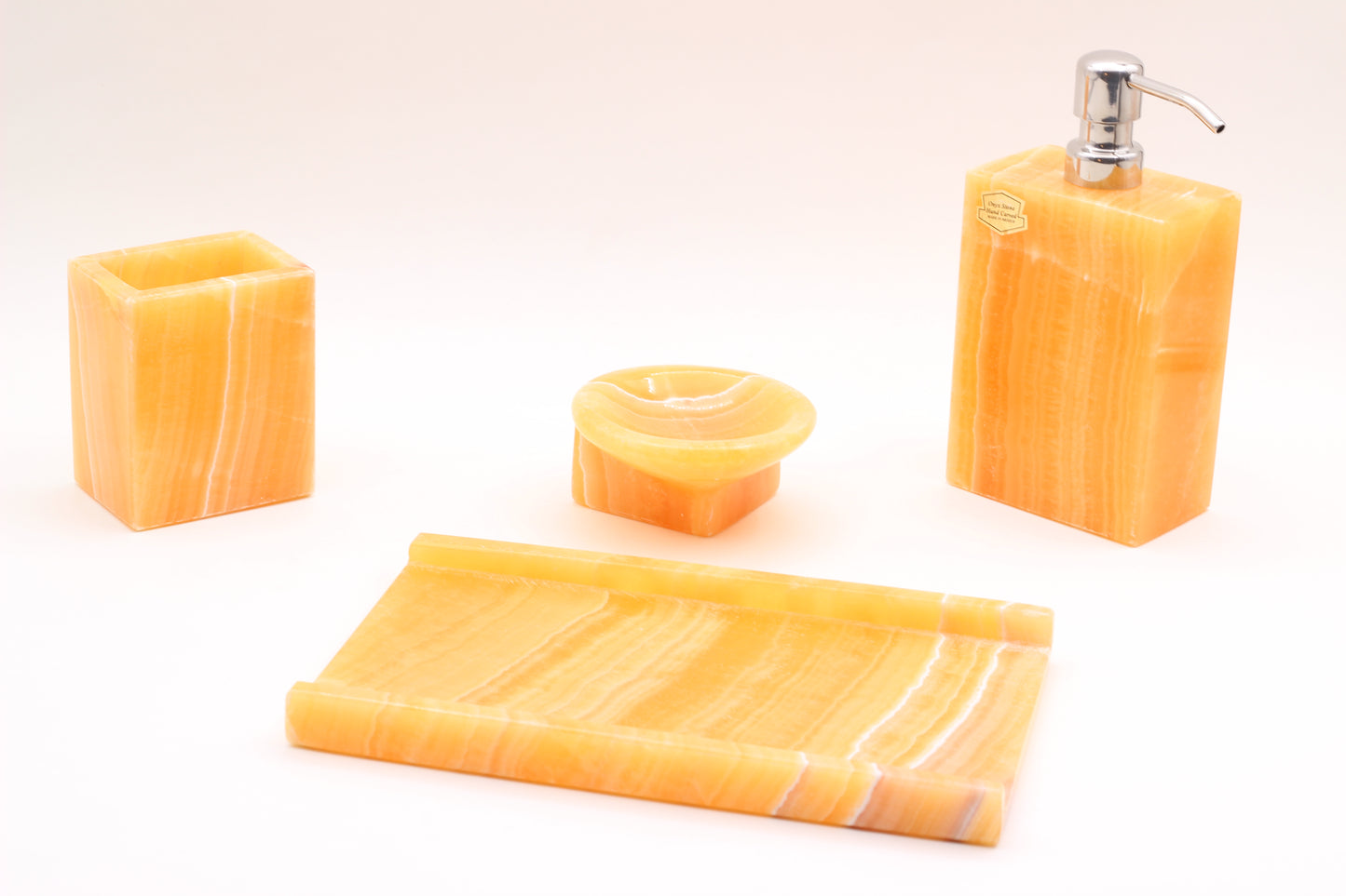 Honey Onyx Bathroom Accessory Set – 4 Piece Handcrafted Set