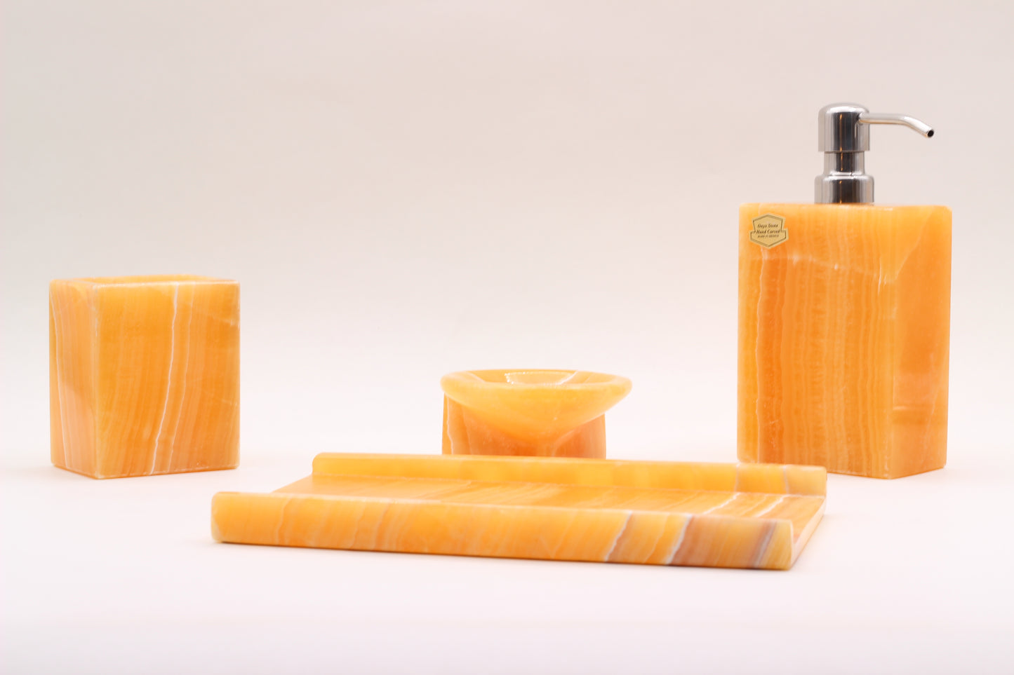 Honey Onyx Bathroom Accessory Set – 4 Piece Handcrafted Set