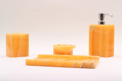 Honey Onyx Bathroom Accessory Set – 4 Piece Handcrafted Set