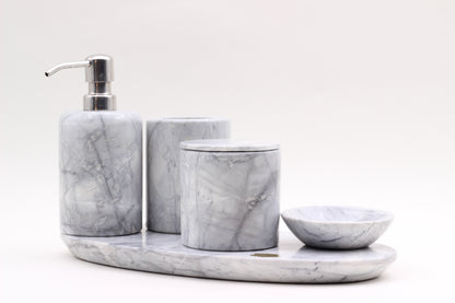 Grey Marble Bathroom Accessory Set – 5 Piece Handcrafted Set