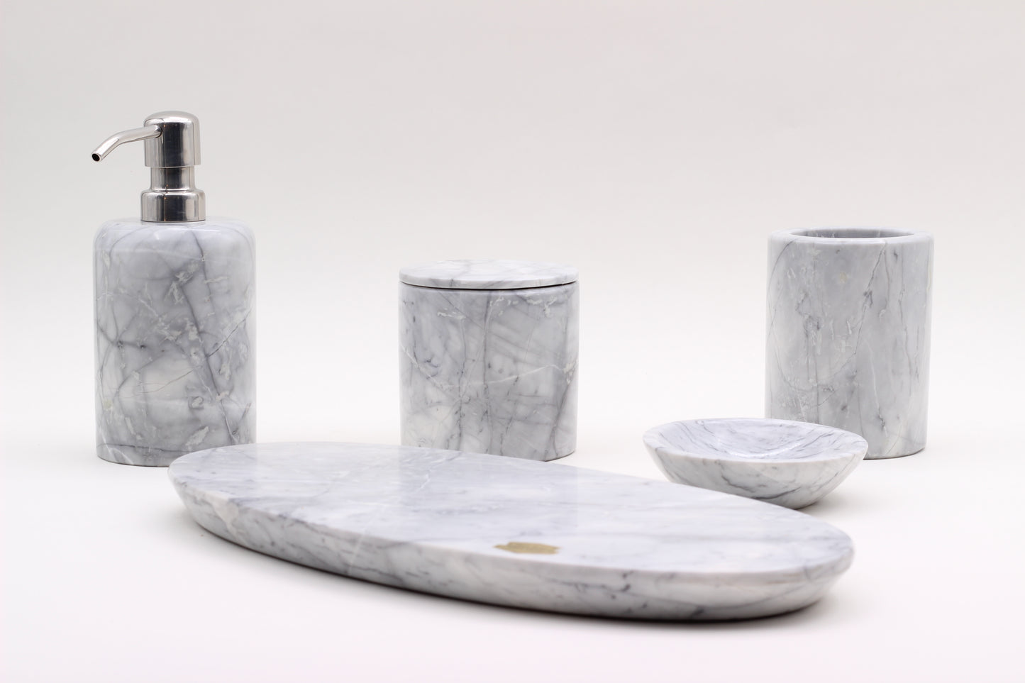 Grey Marble Bathroom Accessory Set – 5 Piece Handcrafted Set
