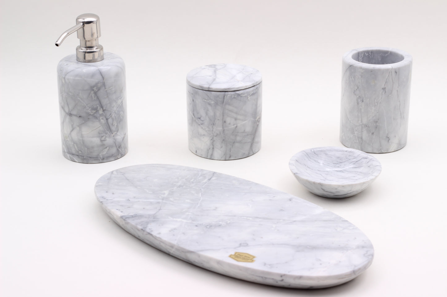 Grey Marble Bathroom Accessory Set – 5 Piece Handcrafted Set