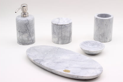 Grey Marble Bathroom Accessory Set – 5 Piece Handcrafted Set