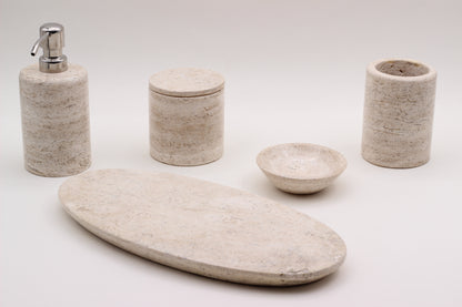 Natural Travertino Bathroom Accessory Set – 5 Piece Handcrafted Set