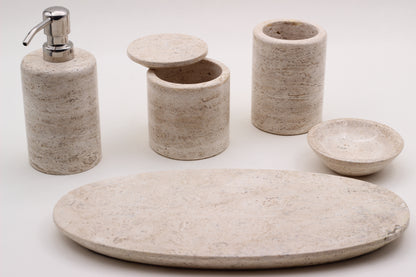 Natural Travertino Bathroom Accessory Set – 5 Piece Handcrafted Set