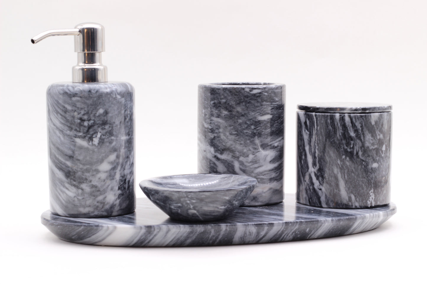 Black & White Marble Bathroom Accessory Set – 5 Piece Handcrafted Set
