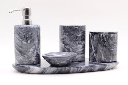 Black & White Marble Bathroom Accessory Set – 5 Piece Handcrafted Set