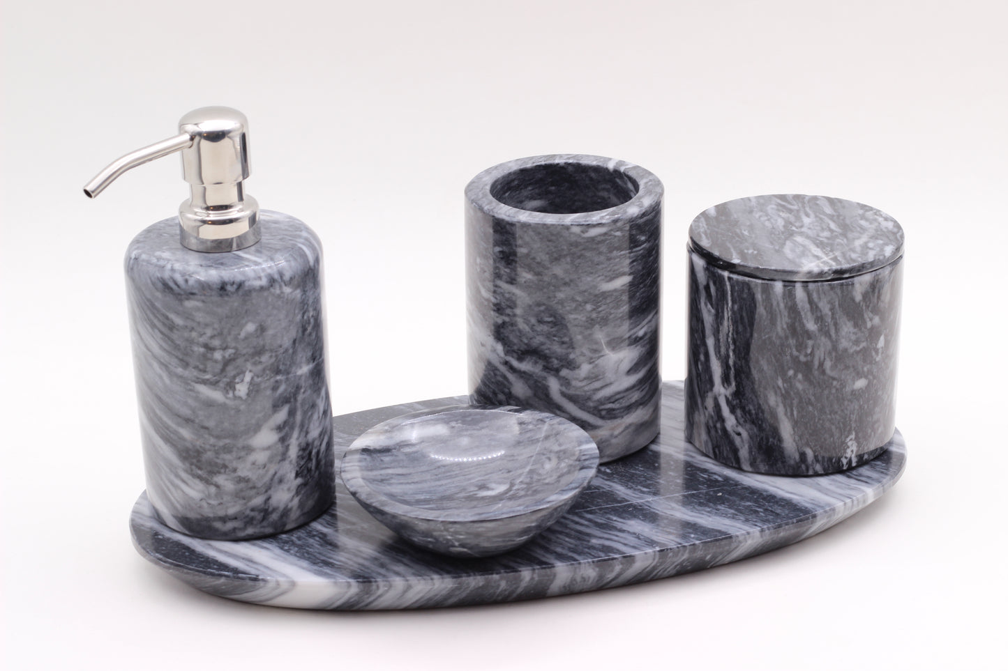 Black & White Marble Bathroom Accessory Set – 5 Piece Handcrafted Set