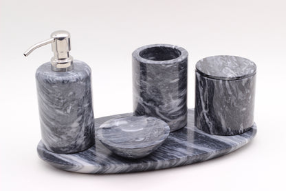 Black & White Marble Bathroom Accessory Set – 5 Piece Handcrafted Set
