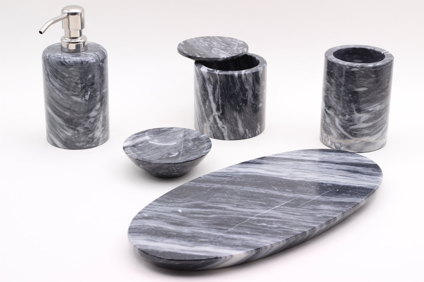 Black & White Marble Bathroom Accessory Set – 5 Piece Handcrafted Set