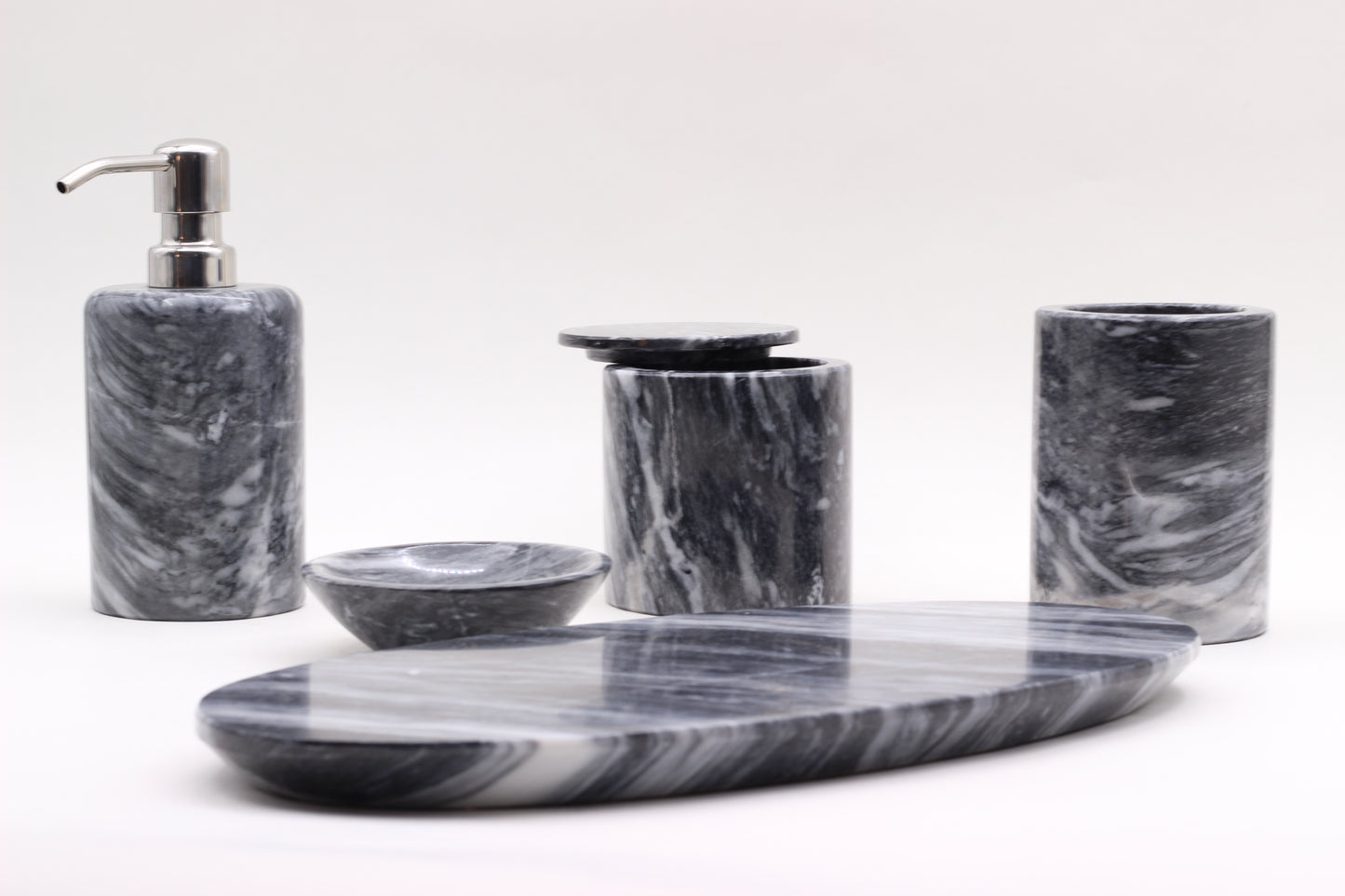 Black & White Marble Bathroom Accessory Set – 5 Piece Handcrafted Set