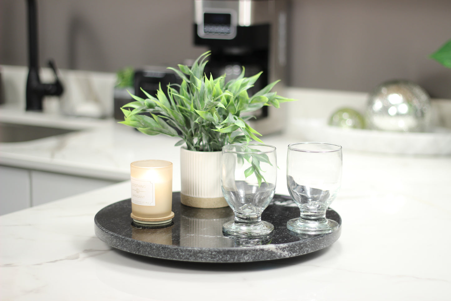 Black Marble Lazy Susan Serving Tray – 14" Handcrafted Rotating Tray