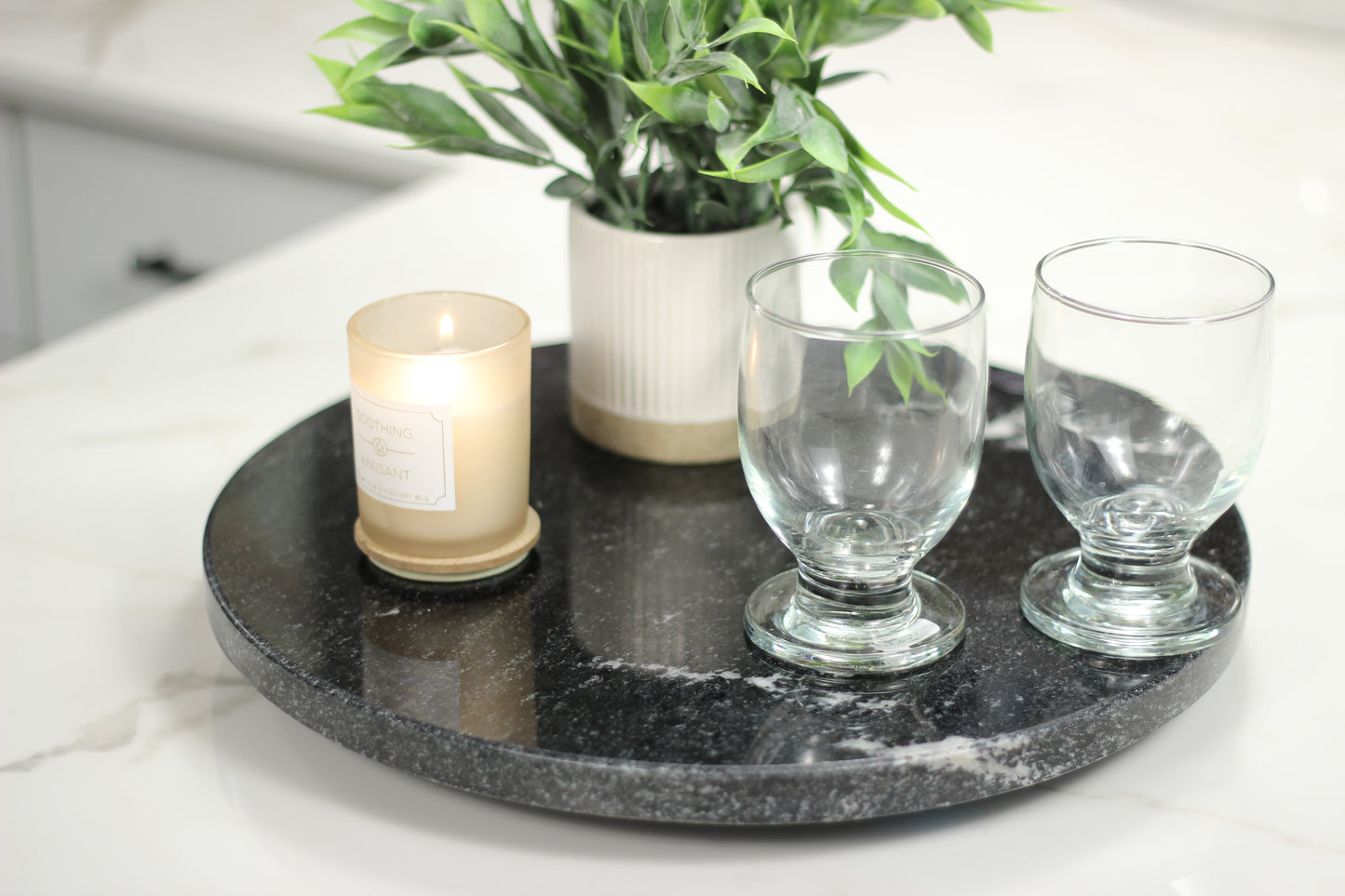 Black Marble Lazy Susan Serving Tray – 14" Handcrafted Rotating Tray