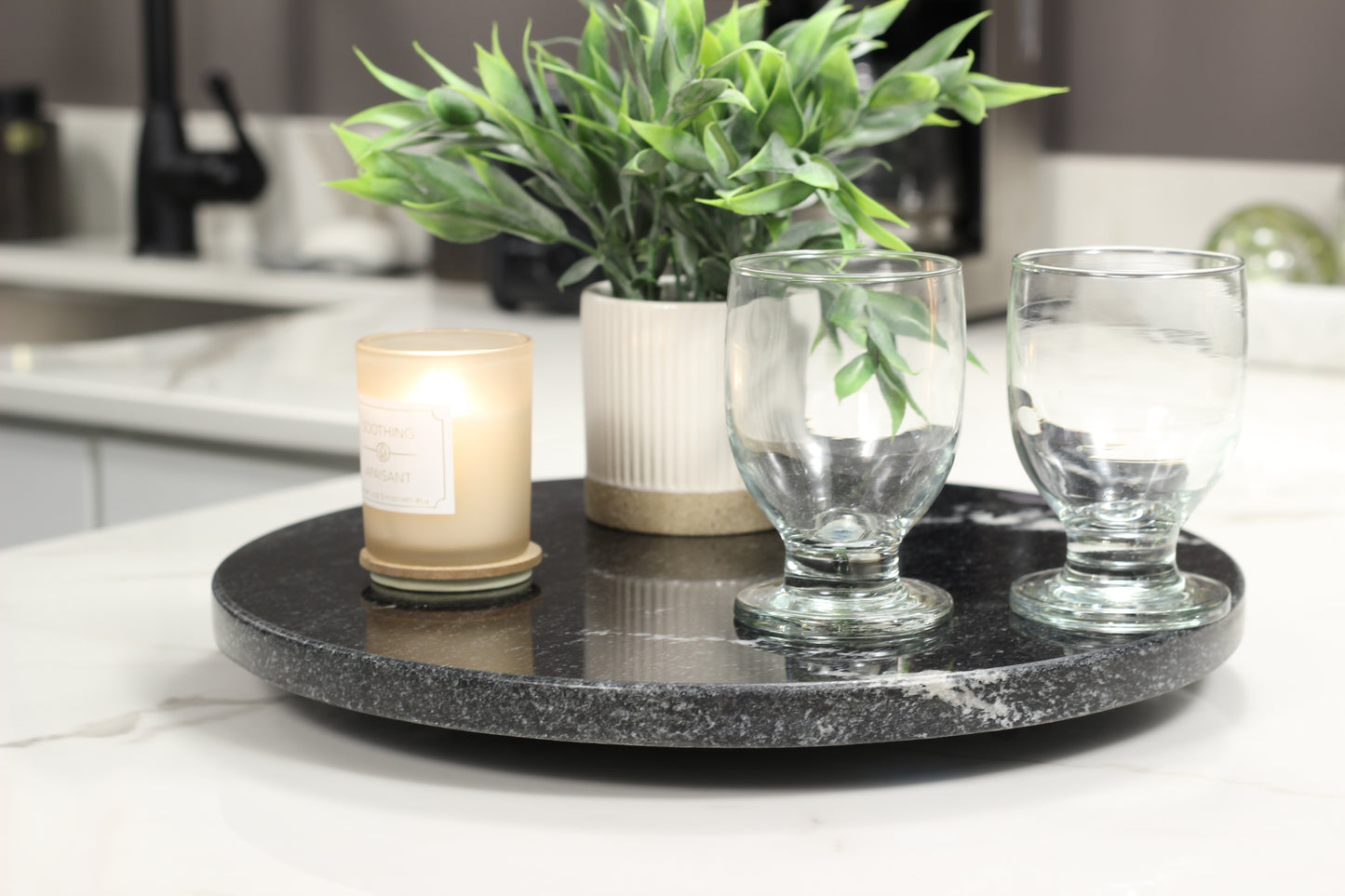Black Marble Lazy Susan Serving Tray – 14" Handcrafted Rotating Tray