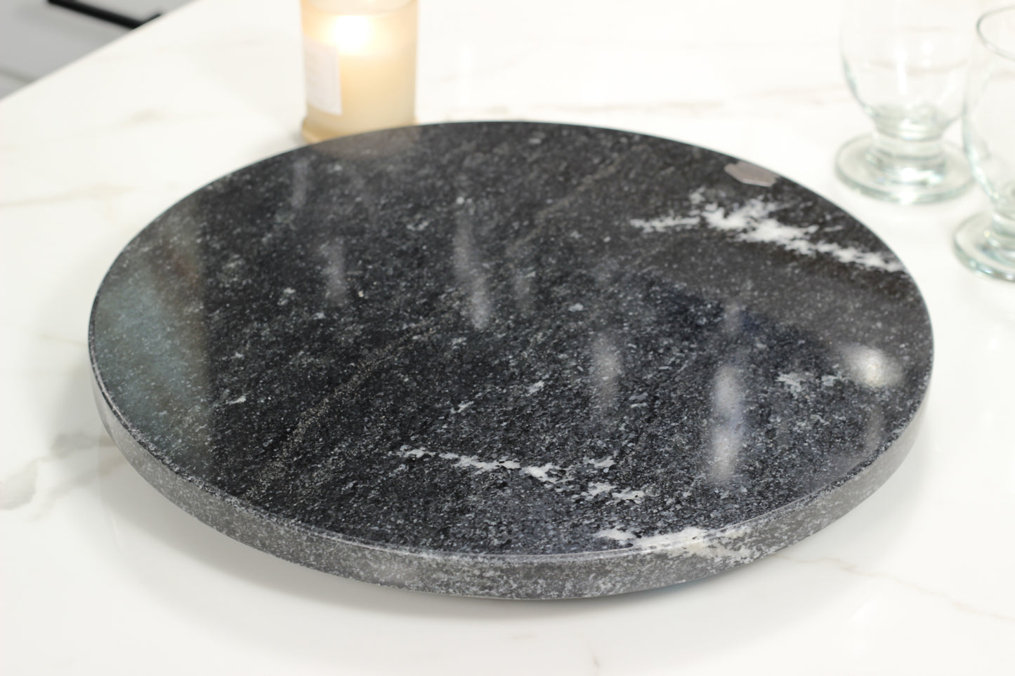 Black Marble Lazy Susan Serving Tray – 14" Handcrafted Rotating Tray