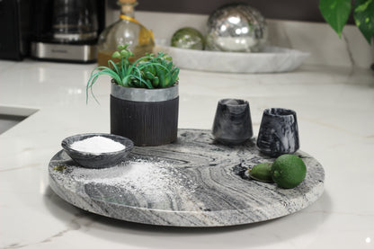 Black & White Marble Lazy Susan Serving Tray – 16" Handcrafted Rotating Tray
