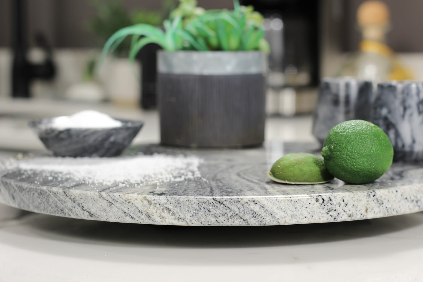 Black & White Marble Lazy Susan Serving Tray – 16" Handcrafted Rotating Tray