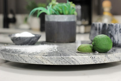 Black & White Marble Lazy Susan Serving Tray – 16" Handcrafted Rotating Tray