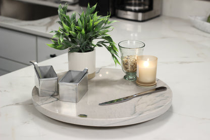 Grey Marble Lazy Susan Serving Tray – 16" Handcrafted Rotating Tray