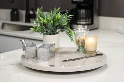 Grey Marble Lazy Susan Serving Tray – 16" Handcrafted Rotating Tray