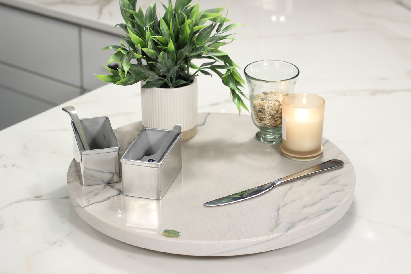Grey Marble Lazy Susan Serving Tray – 16" Handcrafted Rotating Tray